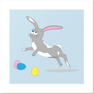 Hoppy Easter Bunny - Gray Rabbit with Decorated Eggs Posters and Art